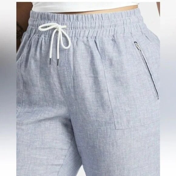 Athleta Cabo Linen Jogger Chambray Blue Sz 2 Beachy Nautical Coastal Athleisure - Picture 3 of 13